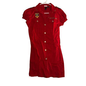 Chelsey Women's Vintage Red‎ Shirt Dress M Military Style Patches Nautical